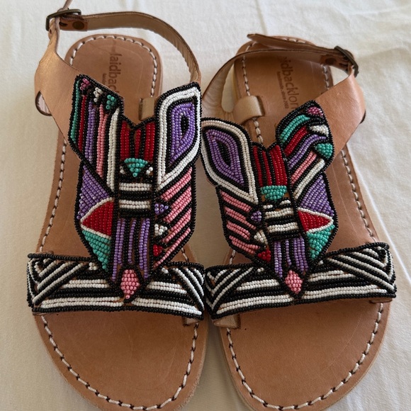 Anthropologie laidback London Rift Flat Light Brown Leather Tribal LOVE❤️ - Picture 10 of 11